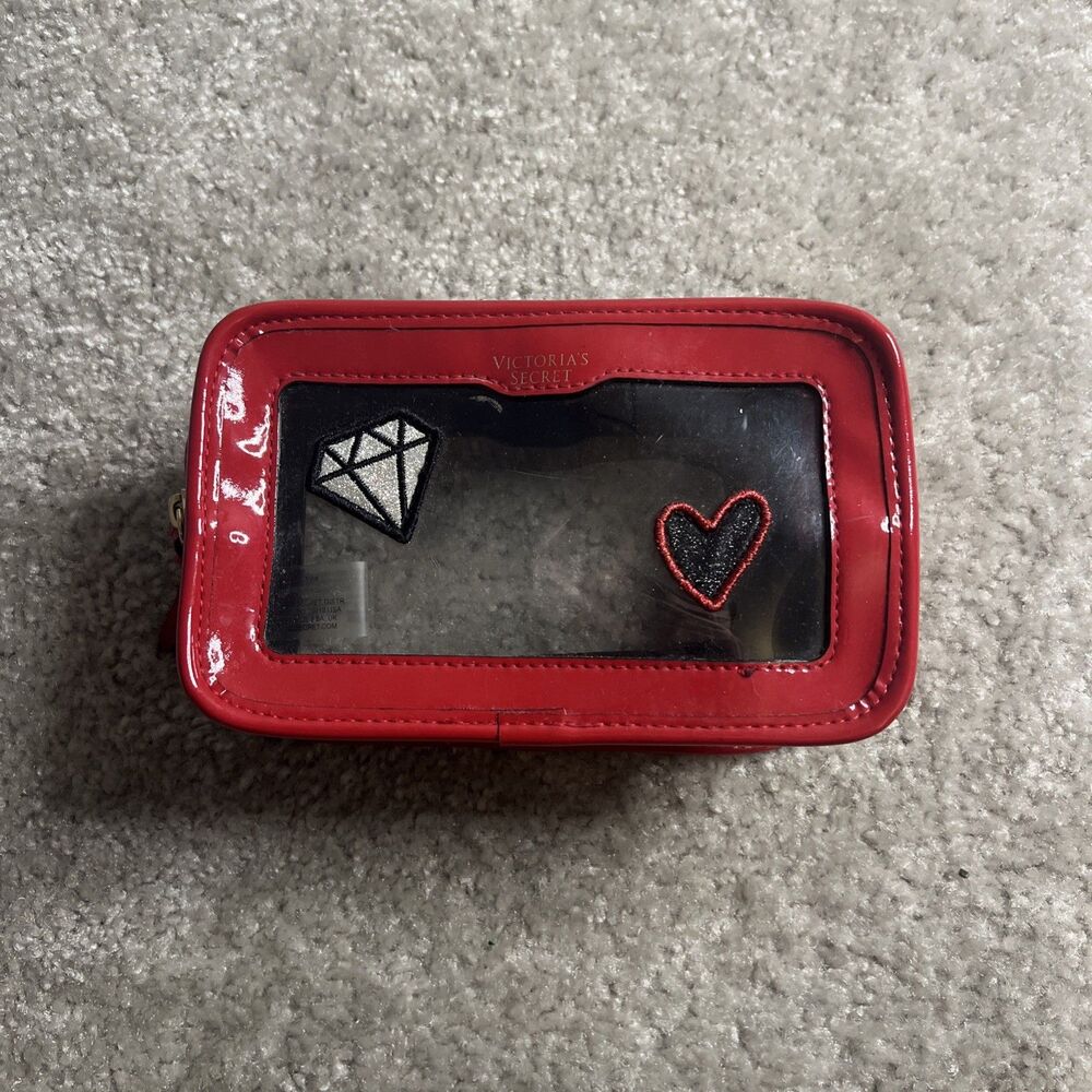 Victoria's Secret Small Red Gold Diamond & Heart Makeup Bag